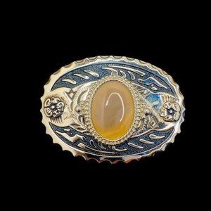 Cabochon Vintage Boho Belt Silver Hardware Buckle Floral Accent Made in USA